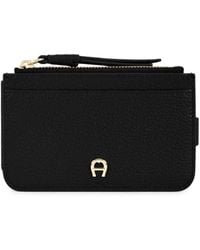 Aigner - Paola Logo-Plaque Pebbled Card Holder - Lyst