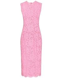 Dolce & Gabbana - Branded Stretch Lace Midi Dress - Lyst