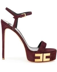 Elisabetta Franchi - 135Mm Logo Suede Platform Sandals - Lyst