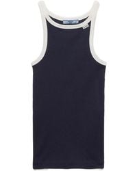 Prada - Ribbed-Knit Contrast-Trim Top - Lyst