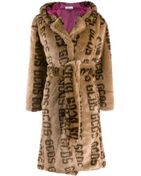 Gcds Cappotto in ecopelliccia con logo - Marrone