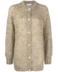 Ganni - Brushed-Effect Crew-Neck Cardigan - Lyst