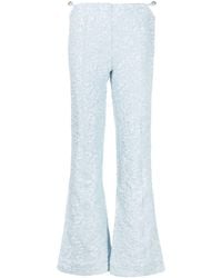 Ganni - Floral-jacquard Flared Trousers - Lyst