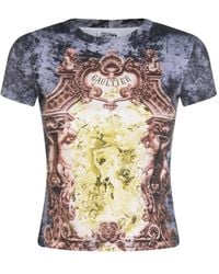 Jean Paul Gaultier - Geripptes T-Shirt mit Barock-Print - Lyst