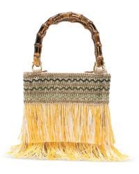 La Milanesa - Small Orchidea Bamboo-Handle Fringed Tote Bag - Lyst