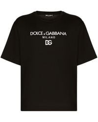 Dolce & Gabbana - Katoenen T-shirt Met Geborduurd Logo - Lyst