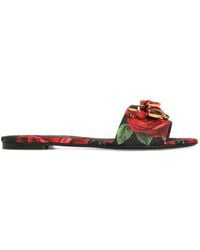 Dolce & Gabbana - Rose-Print Brocade Flat Slides - Lyst