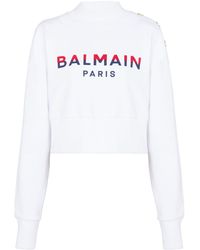 Balmain - Cropped Sweatshirt With Logo - Lyst