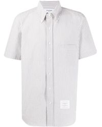 Thom Browne - Striped Short-sleeved Seersucker Shirt - Lyst