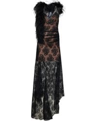 GIUSEPPE DI MORABITO - Feather-Trim Lace-Overlay Asymmetric Dress - Lyst