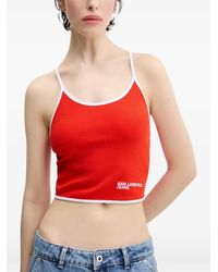 KARL LAGERFELD - Contrasting-Trim Lace-Up Crop Top - Lyst