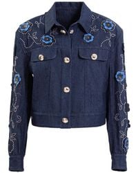Saiid Kobeisy - Floral-Embellished Denim Jacket And Ruffled Midi Dress - Lyst