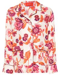 La DoubleJ - Pyjama-Oberteil aus Seide mit Blumen-Print - Lyst