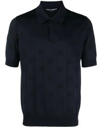 Dolce & Gabbana - Poloshirt Aus Seide Mit Jacquard-Logo - Lyst
