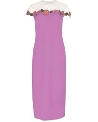 Oscar de la Renta - Floral-Embellished Sheath Midi Dress - Lyst