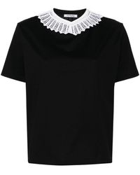 Parlor - Crochet-collar Cotton T-shirt - Lyst