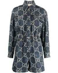 Gucci - Jumbo Gg Denim Playsuit - Lyst