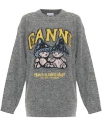 Ganni - Logo-Intarsia Knitted Sweater - Lyst