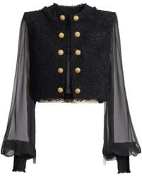 Balmain - Cropped Tweed And Muslin Jacket - Lyst