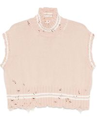 Marni - Gebreide Top Met Hoge Hals En Franje - Lyst