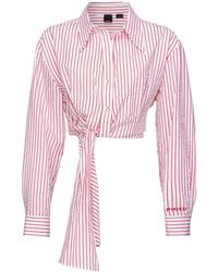 Pinko - Logo-embroidered Striped Crop Shirt - Lyst