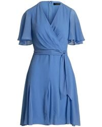 Ralph Lauren - Robe Portefeuille Courte À Manches Volantées - Lyst