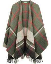 Benetton - Cape Frangée À Motif Tartan - Lyst