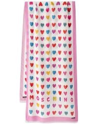 Moschino - Heart-Print Logo-Print Scarf - Lyst