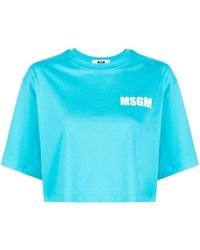MSGM - Logo-print Cropped Cotton T-shirt - Lyst