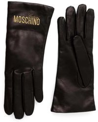 Moschino - Logo-Embroidered Leather Gloves - Lyst