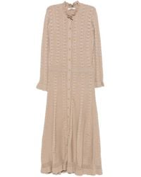 Maje - Ruffled-Neck Button-Up Midi Knitted Dress - Lyst
