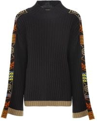 Akep - Ribbed-Knit Patterned-Sleeve Sweater - Lyst