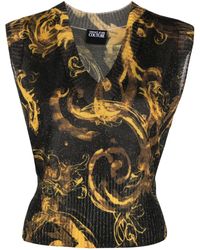 Versace - Barocco-print Logo-appliqué Knitted Top - Lyst
