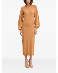 Silvian Heach - Ribbed Balloon-Sleeve Midi Dress - Lyst