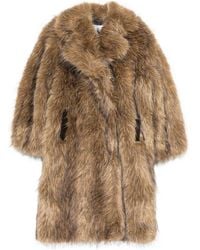 Ganni - Notched-Lapel Faux-Fur Coat - Lyst