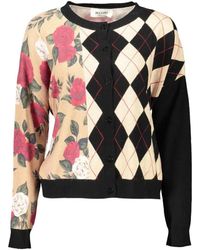 Blugirl Blumarine - Floral-Print Argyle-Panel Cardigan - Lyst