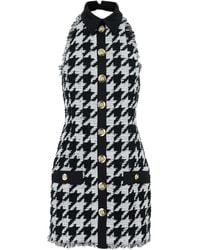 Balmain - Mini-Jurk Met Pied-De-Poule Print En Knoopdetail - Lyst