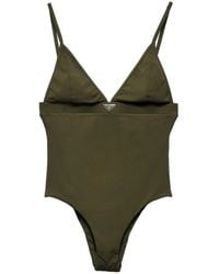 Prada - Geribbeld Badpak Met Logo - Lyst