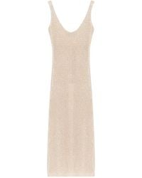 Akep - V-Neck Crochet-Knit Midi Dress - Lyst