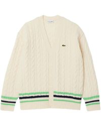 Lacoste - Cable-Knit Stripe-Detail Cardigan - Lyst