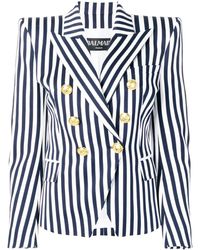 Balmain Blazer a rayas con doble botonadura - Azul