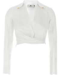 Elisabetta Franchi - Chemise En Coton À Coupe Crop - Lyst