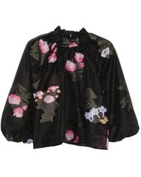 Cynthia Rowley - Floral-Embroidered Puff-Sleeve Blouse - Lyst