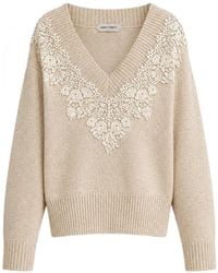 Alberta Ferretti - Lace-Trim V-Neck Sweater - Lyst