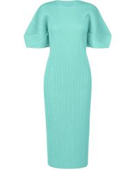 Pleats Please Issey Miyake - Pleated Puff-sleeve Dress - Lyst