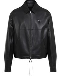 Prada - Veste En Cuir À Plaque Logo - Lyst