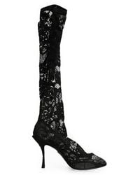 Dolce & Gabbana - Taormina Floral-Lace Knee-High Boots - Lyst