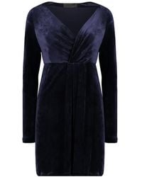 Alberta Ferretti - V-Neck Long-Sleeve Mini Dress - Lyst