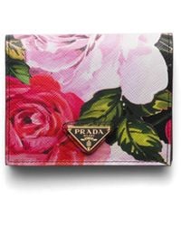 Prada - Small Floral-Print Leather Wallet - Lyst