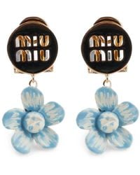 Miu Miu - Flower-Pendant Logo-Plaque Earrings - Lyst